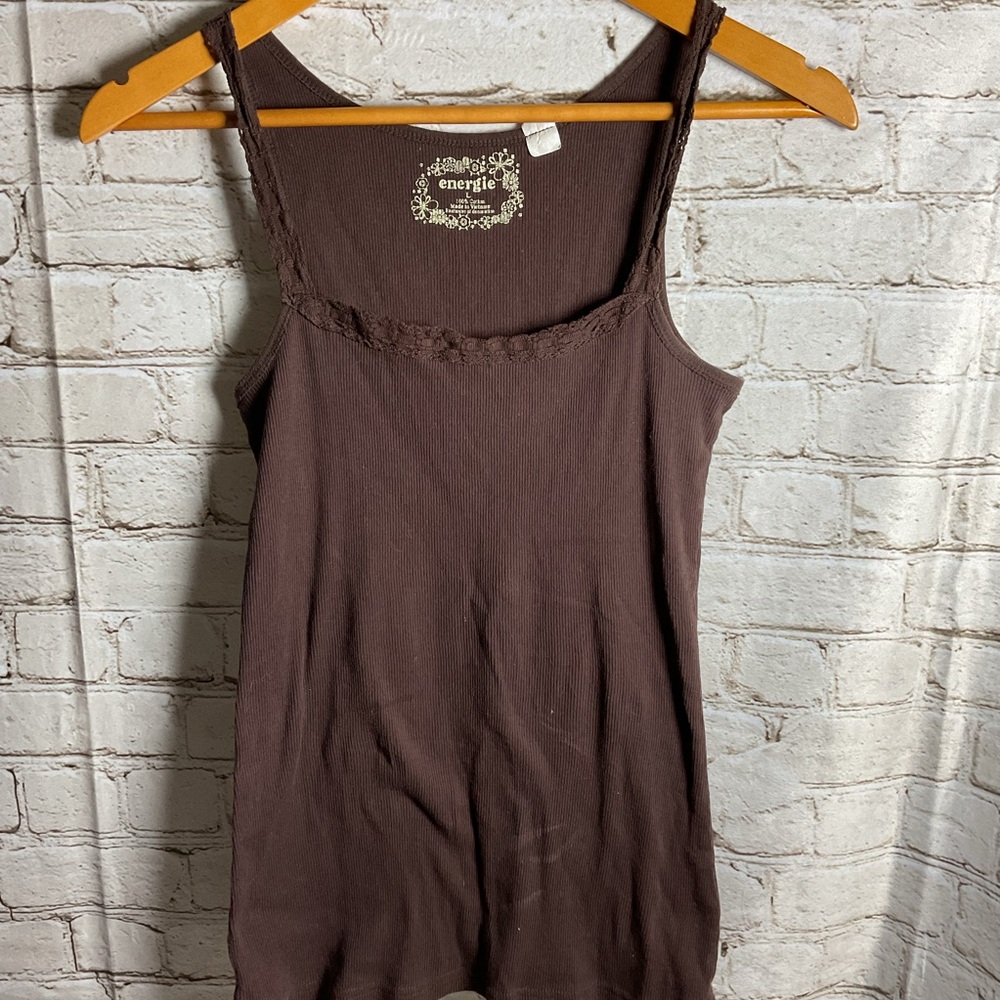 Energie Brown Tank Top Scoop Neckline Damaged